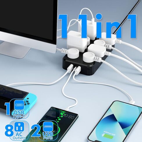 Outdoor Power Strip Weatherproof, Waterproof Surge Protector with 8 Wide Outlet with 3 USB Ports, 6FT Extension Cord,1875W Overload Protection,Outlet Extender for Christmas Lights ETL Listed Black in Saudi Arabia