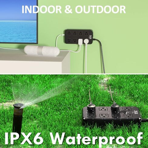 Outdoor Power Strip Weatherproof, Waterproof Surge Protector with 8 Wide Outlet with 3 USB Ports, 6FT Extension Cord,1875W Overload Protection,Outlet Extender for Christmas Lights ETL Listed Black in Saudi Arabia