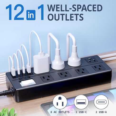 Outdoor Power Strip Weatherproof, Waterproof Surge Protector with 8 Wide Outlet with 3 USB Ports, 6FT Extension Cord,1875W Overload Protection,Outlet Extender for Christmas Lights ETL Listed Black in Saudi Arabia