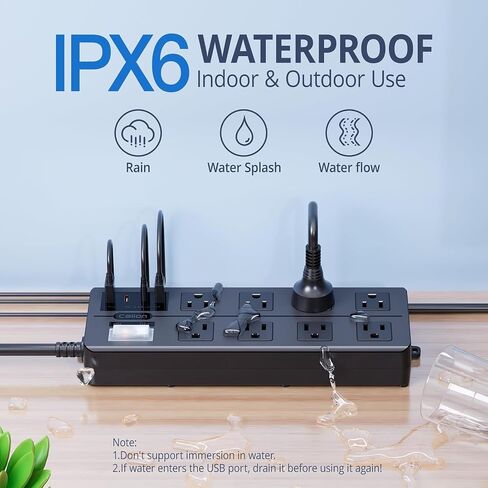 Outdoor Power Strip Weatherproof, Waterproof Surge Protector with 8 Wide Outlet with 3 USB Ports, 6FT Extension Cord,1875W Overload Protection,Outlet Extender for Christmas Lights ETL Listed Black in Saudi Arabia