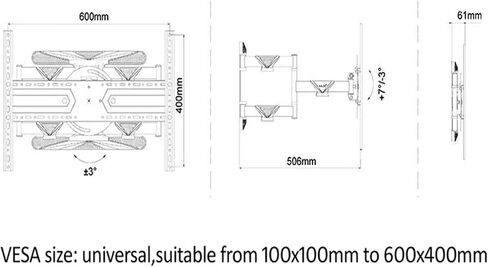 DL-U8 40"-80" 65" 70" Ultra Slim 61mm 6 Arm Telescopic 50kg Full Motion Wall Mount Arm Bracket Swivel Pivot in Saudi Arabia
