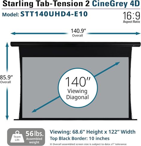 Elite Projector Starling Tab-Tension 2 CineGrey 5D, 92" 16:9, Ceiling and Ambient Light Rejecting Electric Projector Screen Programmed Remote Kit, CineGrey 5D Projection Material, STT92U2HD5-E12 in Kuwait
