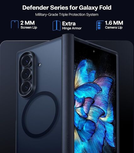 TORRAS Upgraded Magnetic Shockproof for Samsung Galaxy Z Fold 7 Case with Screen Protector, Fit for MagSafe, 4X Military Grade Hinge Protection, Translucent Slim Case for Samsung Z Fold 7, Black in Saudi Arabia