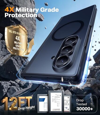 TORRAS Upgraded Magnetic Shockproof for Samsung Galaxy Z Fold 7 Case with Screen Protector, Fit for MagSafe, 4X Military Grade Hinge Protection, Translucent Slim Case for Samsung Z Fold 7, Black in Saudi Arabia