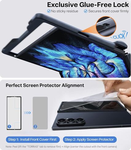 TORRAS Upgraded Magnetic Shockproof for Samsung Galaxy Z Fold 7 Case with Screen Protector, Fit for MagSafe, 4X Military Grade Hinge Protection, Translucent Slim Case for Samsung Z Fold 7, Black in Saudi Arabia