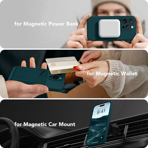 Magnetic for iPhone 15 Pro Case ، متوافق مع Magsafe ، [حماية الكاميرا الكاملة] [حامي الشاشة] علبة هاتفية وقائية مقاومة للسيليكون لـ iPhone 15 Pro 6.1 "، Calke Green in Saudi Arabia