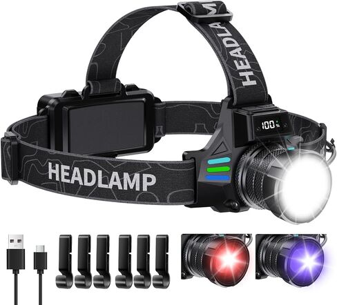 High Lumens Headlamp Rechargeable 1080 with White/Red/UV/Black Light Headlight,Super Bright LED Headlamps Battery Powered,16 Modes Waterproof Head Lamp for Hardhat Hunting Pet Urine Detection in Saudi Arabia