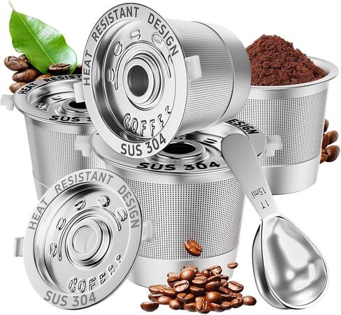 4 عبوات قابلة لإعادة الاستخدام K Coups Coffee Pods لـ Keurig 1.0: أكواب K القابلة لإعادة ملء الفولاذ المقاوم للصدأ - مرشحات القهوة القابلة لإعادة الاستخدام لآلة القهوة Keurig ، خالية من BPA ، SUS 304‌ ، مغرفة ، مقاومة مقاومة للحرارة in Kuwait