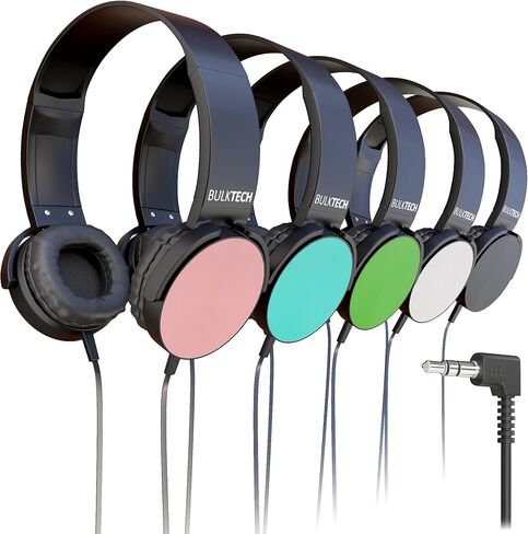10 Pack Bulk Wired On-Ear Leather Headphones with 3.5mm Connector, Multi in Saudi Arabia
