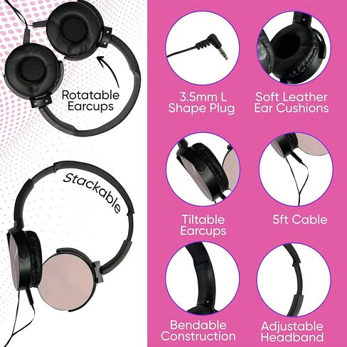 10 Pack Bulk Wired On-Ear Leather Headphones with 3.5mm Connector, Multi in Saudi Arabia