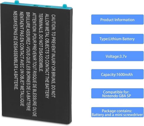 Battery for Nintendo Gameboy Advance SP 1600mAh Rechargeable Lithium-ion Battery Replacement for Nintendo GBA SP AGS-001 SAM-003 in Saudi Arabia
