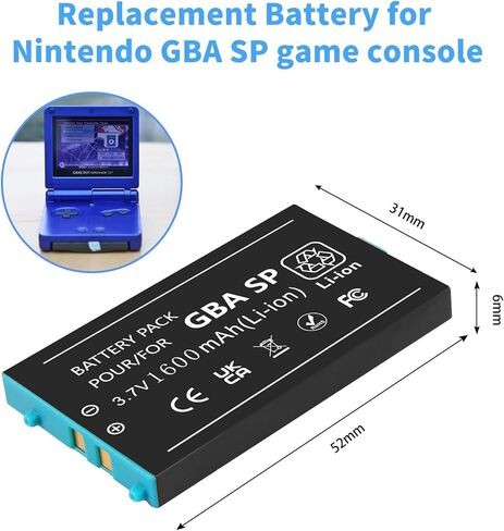 Battery for Nintendo Gameboy Advance SP 1600mAh Rechargeable Lithium-ion Battery Replacement for Nintendo GBA SP AGS-001 SAM-003 in Saudi Arabia