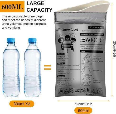 Coolrunner Disposable Urine Bags, 8/12/20/50 Pack Camping Pee Bags for Men Women, Disposable Urinals Vomit Bags for Travel Urinal Toilet Traffic Jam Emergency Portable Toilet for Kids, Patient in Kuwait