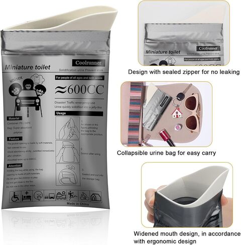 Coolrunner Disposable Urine Bags, 8/12/20/50 Pack Camping Pee Bags for Men Women, Disposable Urinals Vomit Bags for Travel Urinal Toilet Traffic Jam Emergency Portable Toilet for Kids, Patient in Kuwait
