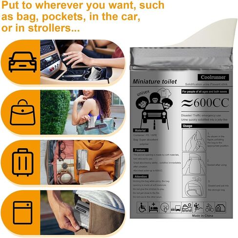 Coolrunner Disposable Urine Bags, 8/12/20/50 Pack Camping Pee Bags for Men Women, Disposable Urinals Vomit Bags for Travel Urinal Toilet Traffic Jam Emergency Portable Toilet for Kids, Patient in Kuwait