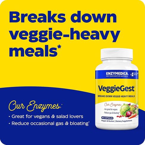 Enzymedica VeggieGest, Digestive Enzymes for Vegan, Vegetarian and Raw Diets, Prevents Gas and Bloating, 90 Capsules (FFP) in Saudi Arabia