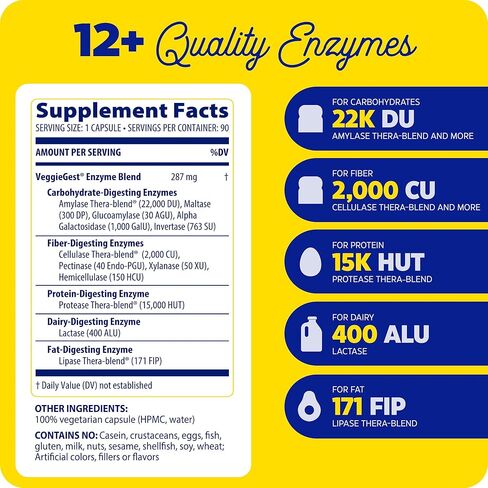Enzymedica VeggieGest, Digestive Enzymes for Vegan, Vegetarian and Raw Diets, Prevents Gas and Bloating, 90 Capsules (FFP) in Saudi Arabia