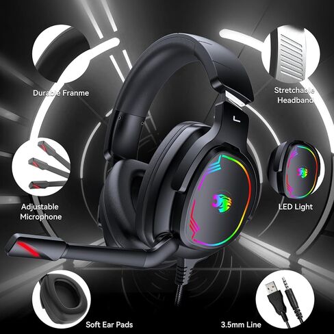 Jimonyer Gaming Headset for PS5 PS4 Xbox Series X|S PC Switch (Blue) | 7.1 Surround Sound, Over Ear, Noise Canceling Mic, RGB LED Light, Soft Memory Earmuffs Headphones for Gaming or Work in Saudi Arabia