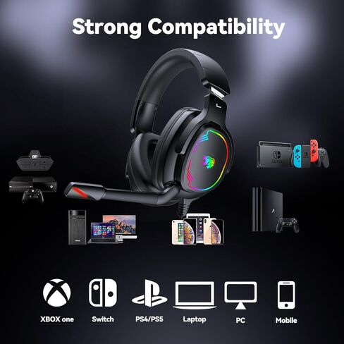 Jimonyer Gaming Headset for PS5 PS4 Xbox Series X|S PC Switch (Blue) | 7.1 Surround Sound, Over Ear, Noise Canceling Mic, RGB LED Light, Soft Memory Earmuffs Headphones for Gaming or Work in Saudi Arabia