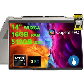 Lenovo Yoga 7 2-in-1 Laptop 14" WUXGA OLED Touch (100% DCI-P3, 600nits HDR) AMD 8-core Ryzen AI 7 350 (Up to 50 Tops) 16GB RAM 1TB SSD for Creator Business Professional Win11 ICP Hub w/Copilot+ AI in Kuwait