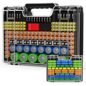 Battery Organizer Storage Holder Box Case with Tester, Stores & Protects Up to 260 Batteries, Double-Clear Locking Lid, Holds AA AAA C D and More (Red) in Saudi Arabia