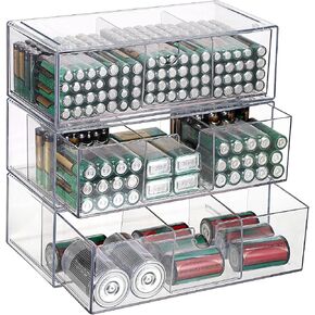 BTSKY 2 Pack Clear Acrylic Battery Storage Organizer for AA, AAA, 9V, C, D Batteries, 2-Drawer Storage Box Battery Holder for Common Types Batteries, Household Container(Batteries Not Included) in Saudi Arabia
