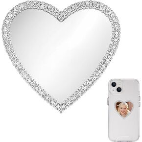 Heart Shape Phone Mirror Bling Cellphone Case Mirror Decal Cellphone Stick-On Mirrors with Silver Zinc Alloy Frame Adhesive Makeup Mirrors for Phone Back(Remove Protective Film) in Kuwait