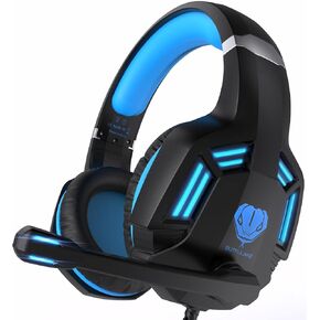 Gaming Headset for PS4, PC, Xbox One, PS5, for Nintendo Switch, Wired Over Ear Headphones with Stereo Surround Sound, Noise-Cancelling Microphone, LED Lights for Kids Adults, Black Blue in Saudi Arabia