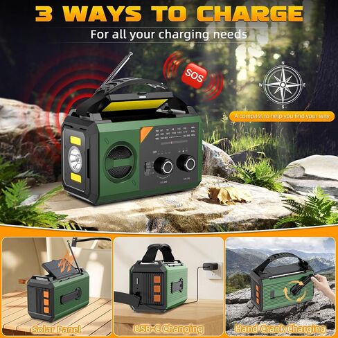 20000mah Hand Crank Radio ، Radio AM/FM NOAA Weather مع شاحن للهاتف الخلوي Power Bank 74000MWH ، وراديو شمسي مع مصباح LED ، و USB ، و Compass ، و SOS Alarm Camping & Survival (Green) in Saudi Arabia
