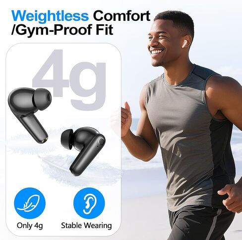 kurdene Wireless Ear Buds Bluetooth 5.4 Headphones 60H Playtime Deep Bass Stereo Earbuds with Mic Comfort Lightweight in Ear Earphones for Workout/Running Black in Kuwait