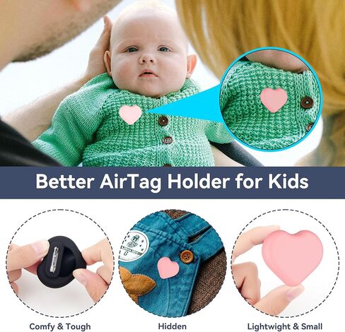 DDJ for Airtag Holder for Kids (2 pack) ، علبة السيليكون المخفية لـ Airtag GPS Tracker للأطفال الذين يعانون من دبوس غير مرئي ، مضاد ، كبار السن ، الأمتعة ، الملابس ، حقيبة الظهر ، السفر العائلي (أسود ، وردي) in Saudi Arabia