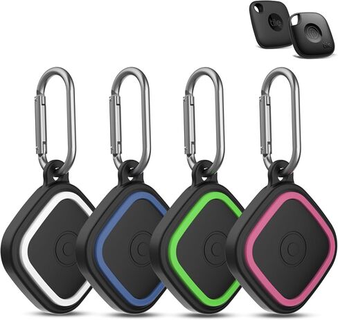 4-Pack Compatible for Tile Mate Case 2024, Soft Silicone Shockproof Protective Cover for Tile Life360 Mate Tracker Anti-Slip Tlie Mate Holder with Key Ring for Keys,Bag,Pets(White/Blue/Green/Rose Red) in Saudi Arabia