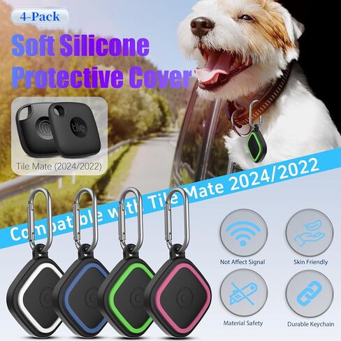 4-Pack Compatible for Tile Mate Case 2024, Soft Silicone Shockproof Protective Cover for Tile Life360 Mate Tracker Anti-Slip Tlie Mate Holder with Key Ring for Keys,Bag,Pets(White/Blue/Green/Rose Red) in Saudi Arabia