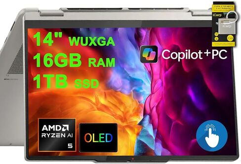 Lenovo Yoga 7 2-in-1 Laptop 14" WUXGA OLED Touch (100% DCI-P3, 600nits HDR) AMD 8-core Ryzen AI 7 350 (Up to 50 Tops) 16GB RAM 1TB SSD for Creator Business Professional Win11 ICP Hub w/Copilot+ AI in Kuwait
