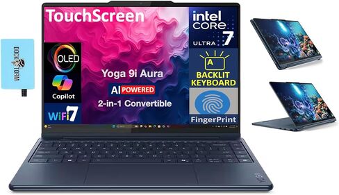 Lenovo Yoga 9i Aura Edition HIGH Performance 2-in-1 Laptop 14.0" Touchscreen OLED 2.8K Display (Intel Ultra 7-258V, 32GB LPDDR5X, 1TB SSD, Backlit KB, Fingerprint, Win11Pro) w/DKZ USB Port Expander in Saudi Arabia