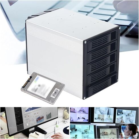 5 Bay Hard Drive Enclosure, Vertical External Hard Drive Docking SATA HDD SSD, Aluminum Alloy Drive Case Support, Power Adapter in Saudi Arabia