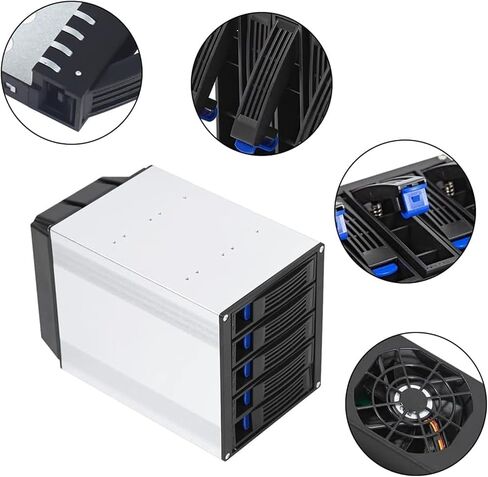 5 Bay Hard Drive Enclosure, Vertical External Hard Drive Docking SATA HDD SSD, Aluminum Alloy Drive Case Support, Power Adapter in Saudi Arabia