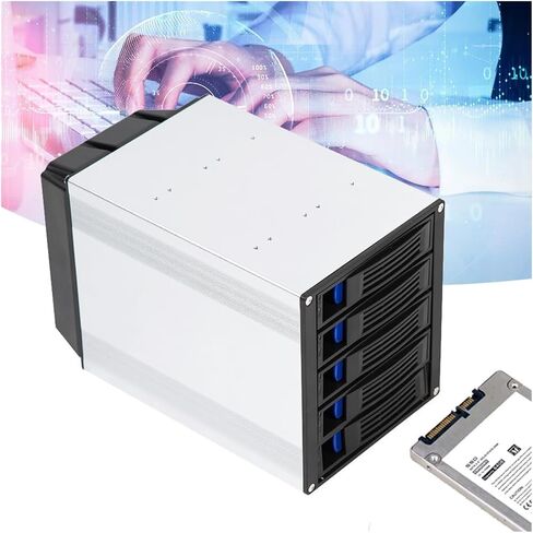5 Bay Hard Drive Enclosure, Vertical External Hard Drive Docking SATA HDD SSD, Aluminum Alloy Drive Case Support, Power Adapter in Saudi Arabia