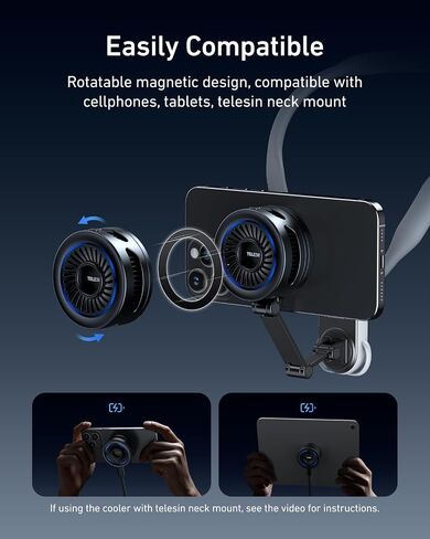 TELESIN Magnetic Phone Cooler for Gaming and Live Streaming - Fits Neck Phone Mount - Phone Cooling Fan Portable Phones Radiator for MagSafe - Supports Wireless Charging for iPhone/Android in Saudi Arabia