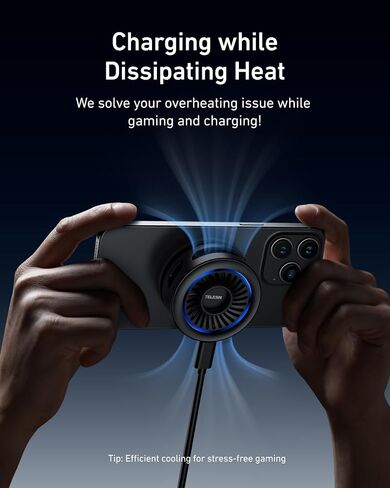 TELESIN Magnetic Phone Cooler for Gaming and Live Streaming - Fits Neck Phone Mount - Phone Cooling Fan Portable Phones Radiator for MagSafe - Supports Wireless Charging for iPhone/Android in Saudi Arabia