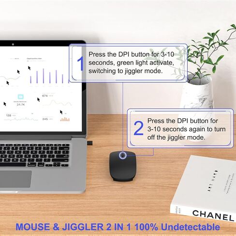 Bluetooth Wireless Mouse for MacBook Air Mac Pro Laptop Computer Pad Optical Rechargeable Slim Silent Dual Mode (2.4G USB-C/USB-A&Bluetooth 5.2/3.0) Mouse Jiggler for Computer Awakening - Silver in Saudi Arabia