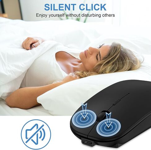 Bluetooth Wireless Mouse for MacBook Air Mac Pro Laptop Computer Pad Optical Rechargeable Slim Silent Dual Mode (2.4G USB-C/USB-A&Bluetooth 5.2/3.0) Mouse Jiggler for Computer Awakening - Silver in Saudi Arabia