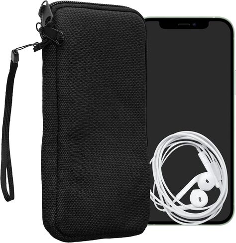 Kwmobile Canvas Phone Pouch XL - 6.7/6.8 " - حقيبة متنقلة لأكمام الخلية العالمية مع سستة وبطانة ميكروفيب ناعمة - أسود in Saudi Arabia