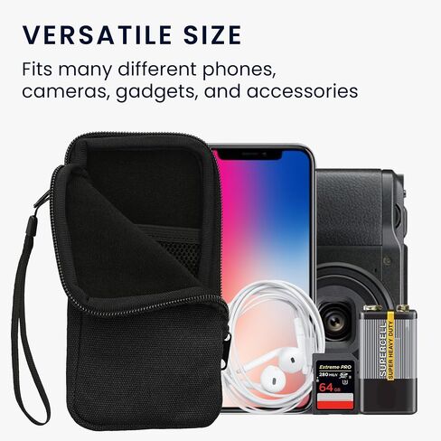 Kwmobile Canvas Phone Pouch XL - 6.7/6.8 " - حقيبة متنقلة لأكمام الخلية العالمية مع سستة وبطانة ميكروفيب ناعمة - أسود in Saudi Arabia