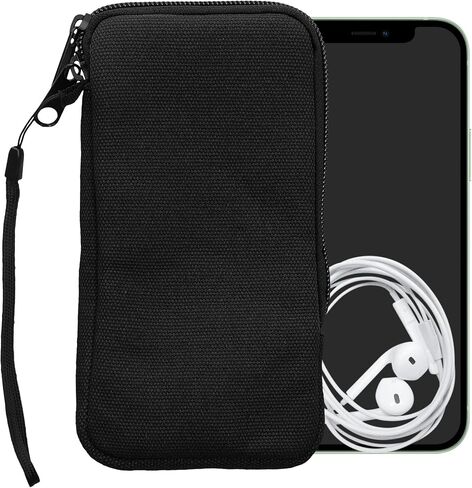 Kwmobile Canvas Phone Pouch XL - 6.7/6.8 " - حقيبة متنقلة لأكمام الخلية العالمية مع سستة وبطانة ميكروفيب ناعمة - أسود in Saudi Arabia