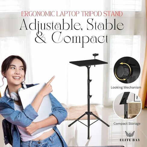 Adjustable Laptop Stand Tripod with Tray & Phone Mount – Heavy-Duty Alloy Tripod with 40.7x27.6cm Platform | Height Adjustable 0.65–1.6m | 15kg Load Capacity | Portable & Foldable in Saudi Arabia