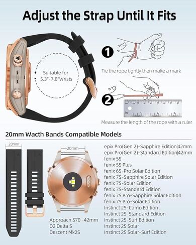 استبدال شريط الساعات 20 مم لـ Garmin Fenix ​​5S/5S Plus/6S/7S/Instinct 2S/D2 ، حزام سيليكون ناعم سريع مع إكسسوارات معصمة ماء قابلة للتنفس الذهب الوردي in Kuwait