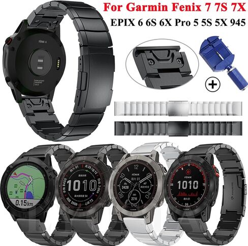 SKM Watchband Strap for Garmin Fenix 7 7X 7S 6 6X Pro 5 5XPlus 3HR Quick Release Stainless Steel Watch Easyfit 26 20 22MM Wrist Band (Color : Black 2, Size : 20mm Fenix 5S 6S Pro) in Saudi Arabia