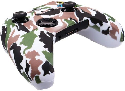 يورها نقل الماء طباعة الممولة السيليكون تغطية الجلد لحالة الجلد Microsoft Xbox One X & Xbox One S Controller x 2 (الرمادي والأبيض) مع Pro Thumb Grips x 8 in Kuwait