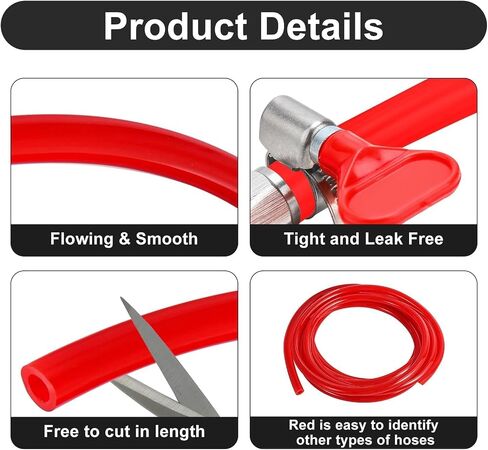 20 Ft Beer CO2 Gas Line CO2 Tubing - ID 5/16" Beer CO2 Dispensing Brewing Line with 6 PCS Hose Clamps Red PVC Tubing for Ball Lock，Gas Manifold，Keg Regulator in Saudi Arabia